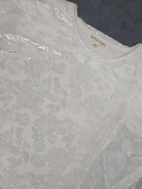 Cream S Floral Burnout Poncho 3/4 Sleeve Tunic